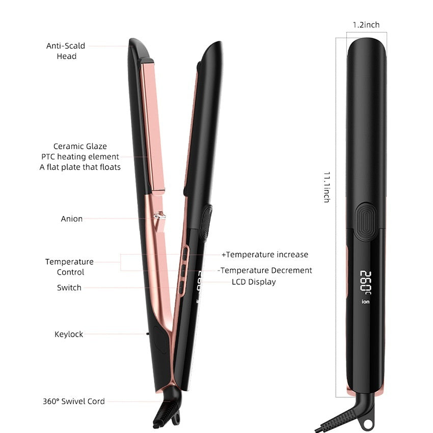Anion Hair Straightener & Curler – High-Temperature Styling Tool with Real Display