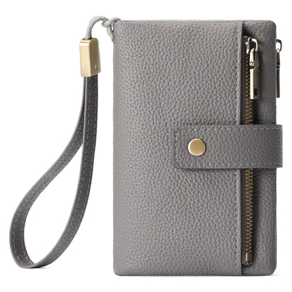 Women's Genuine Leather Wallet – Zipper Clutch Anti-theft Card Swiping Coin Purse