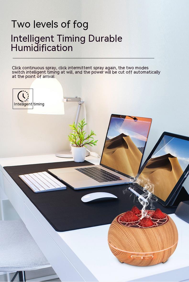 Flame Atmosphere Wood Grain Humidifier – USB Aromatherapy Diffuser with Remote Control & Anion Air Purifier