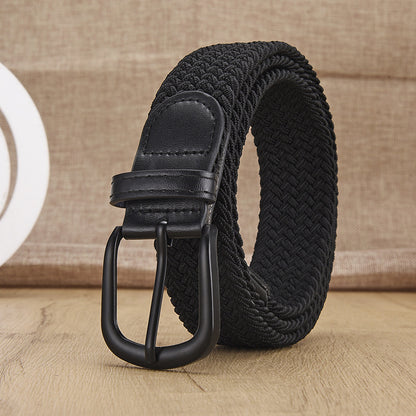 Unisex Woven Elastic Belt – Stretch Canvas Punch-Free Belt with Alloy Buckle