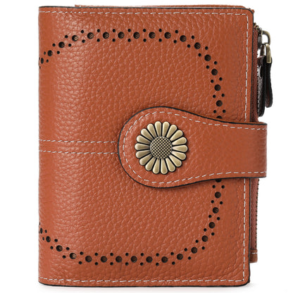 Fashion Women’s Short Coin Purse – Genuine Oil Wax Leather Retro Wallet