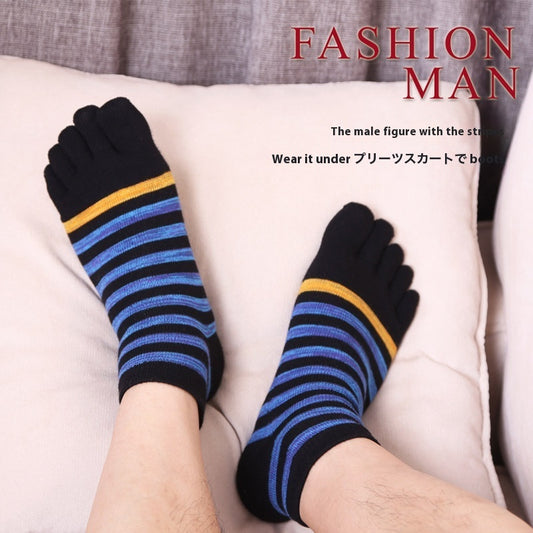 Niche Mixed Color Stripe Split Toe Socks – Men’s Short Cotton Tabi Socks
