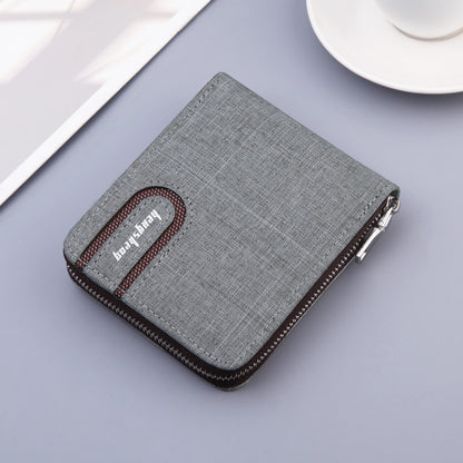 Men’s Canvas Short Wallet – Retro Multifunctional Zipper Bifold Purse with Card & Coin Holder