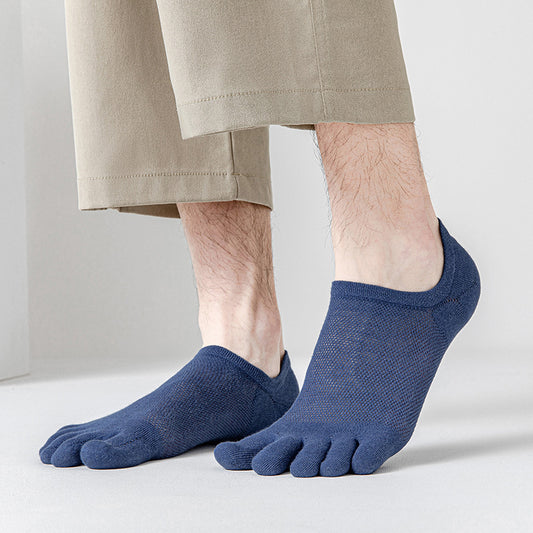 Men’s Thin Mesh Five Finger Invisible Socks – Breathable Cotton No-Show Socks