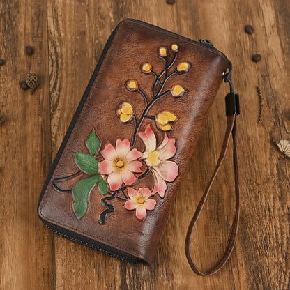 Women’s Fashion Double Zipper Long Wallet – Genuine Leather Anti-theft Card Holder