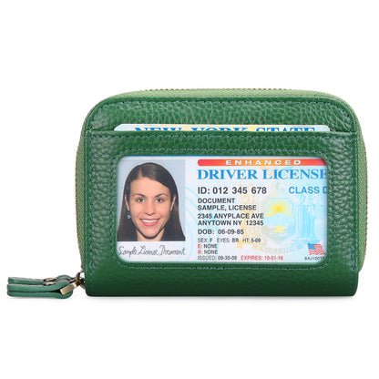 First Cowhide Double Layer Zipper Expanding Card Holder – Genuine Leather Anti-Theft Wallet with Gift Box