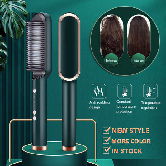 2-In-1 Hair Straightener Hot Comb – Negative Ion Curling Tong & Dual-Purpose Electric Hair Brush