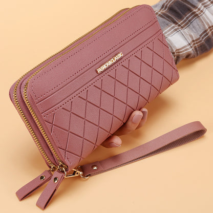 Women’s Double Zipper Long Wallet – Multi Card Slots PU Leather Purse