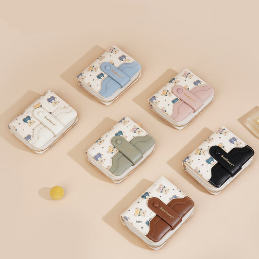 Short Women’s Wallet – Cute Little Bear Cartoon Printed PU Leather Coin Purse