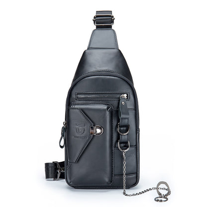 Genuine Leather Men’s Chest Shoulder Messenger Bag – Retro Cowhide Crossbody Sling Bag