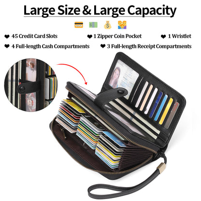 Expanding Card Holder Women’s Long Wallet – PU Leather Passport Bag with Anti-Theft RFID Protection