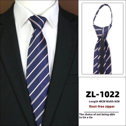 Men’s Formal Business Zipper Tie – Striped Jacquard Knot-Free Necktie