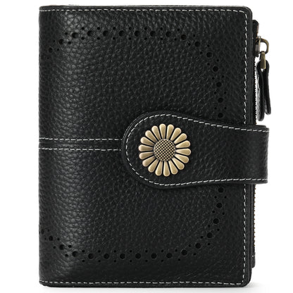 Fashion Women’s Short Coin Purse – Genuine Oil Wax Leather Retro Wallet