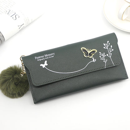 Ladies’ Long PU Leather Wallet – Butterfly Flower Design with Card, Cash & Phone Slots