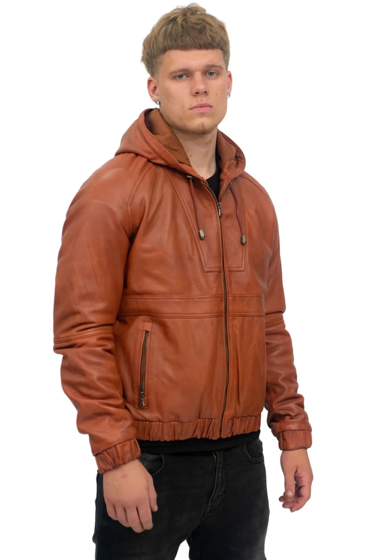 Men’s Casual Leather Hooded Bomber Jacket Odesa | Nappa Lamb Leather