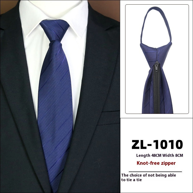 Men’s Formal Business Zipper Tie – Striped Jacquard Knot-Free Necktie