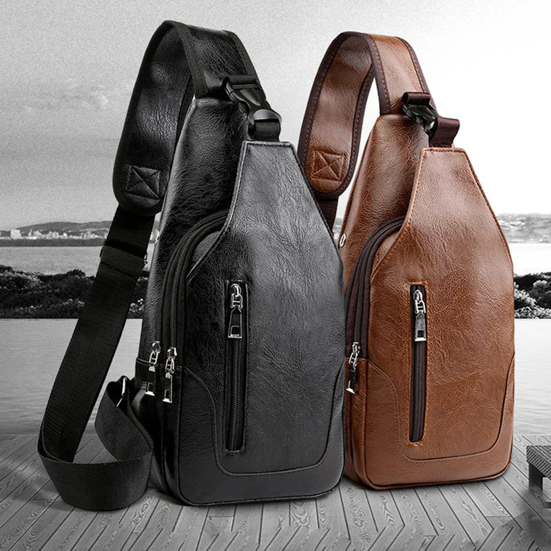 Luxury Men’s Leather Messenger Chest Bag – Vintage Crossbody Business Sling Shoulder Pack