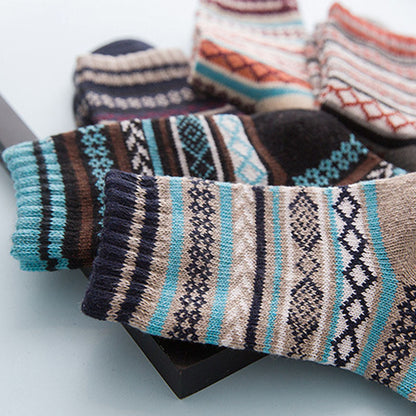 Winter Warm Stripe Wool Socks – 5 Pairs Thick Casual Business Socks for Men