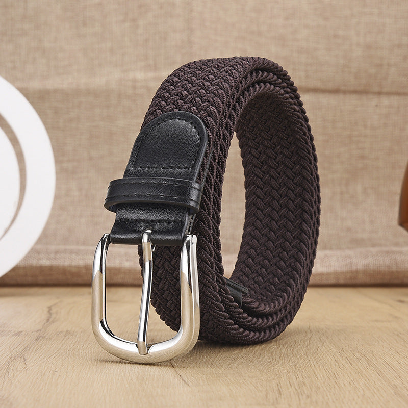 Unisex Woven Elastic Belt – Stretch Canvas Punch-Free Belt with Alloy Buckle