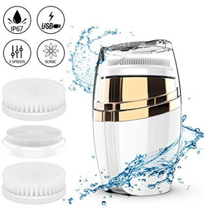 Silicone Facial Cleansing Brush – Electric Skin Cleanser with 2 Brush Heads & USB Charging