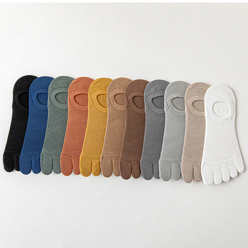 Men’s Thin Mesh Five Finger Invisible Socks – Breathable Cotton No-Show Socks