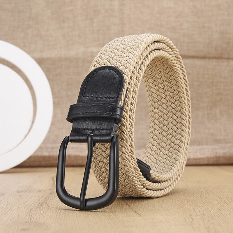 Unisex Woven Elastic Belt – Stretch Canvas Punch-Free Belt with Alloy Buckle