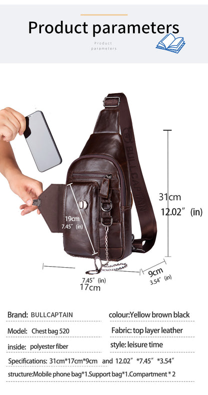Genuine Leather Men’s Chest Shoulder Messenger Bag – Retro Cowhide Crossbody Sling Bag