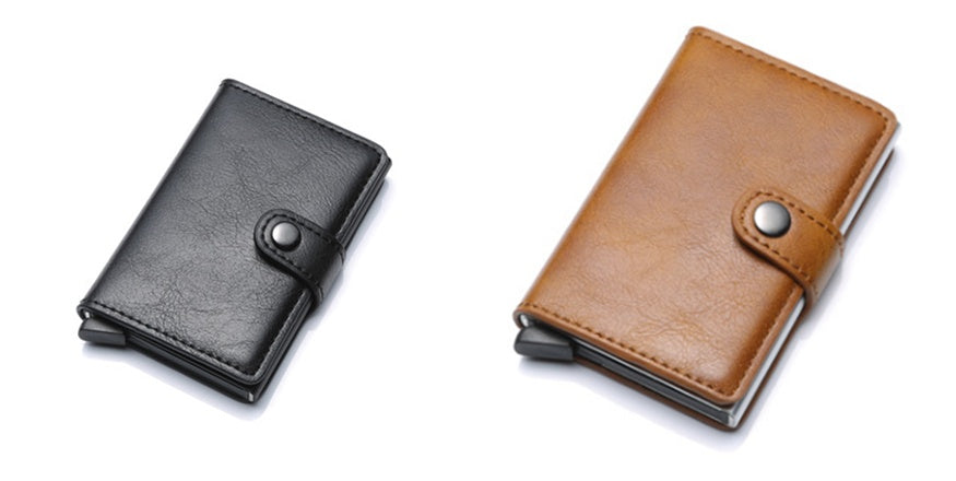 RFID Anti-Theft Vintage Wallet – PU Leather Card Holder with Aluminum Case & Pop-Up Design