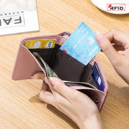 Women’s Leather Tri-fold RFID Wallet – Mini Large Capacity Coin & Card Holder