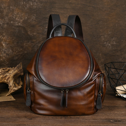 Retro Soft Leather Backpack – Genuine Cowhide Women’s Bag, European & American Forest Style Shoulder Bag