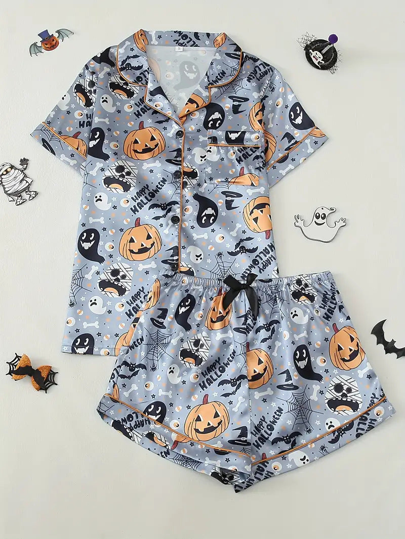 Women’s Summer Pajamas Set – Short Sleeve Cardigan Loungewear with Shorts