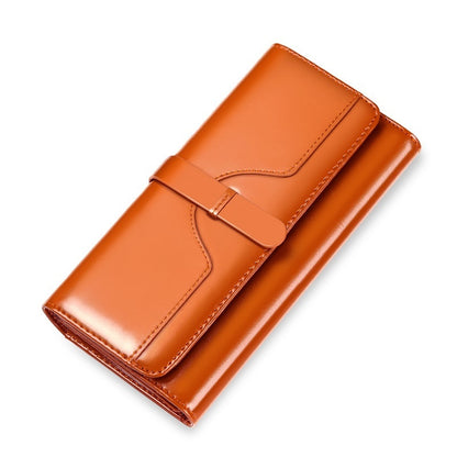 Pure Leather Women’s Tri-fold Wallet – Long Buckle Genuine Cowhide