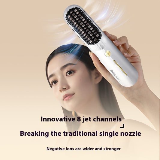 Negative Ion Wireless Hair Straightener – Portable Anti-Scald Straightening Clip with 5D Vent Comb