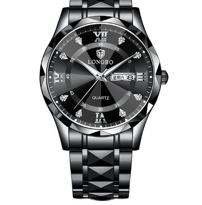 Waterproof Luminous Dual Calendar Watch – Men’s Business Stainless Steel Wristwatch