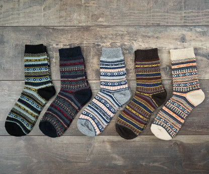 Winter Warm Stripe Wool Socks – 5 Pairs Thick Casual Business Socks for Men
