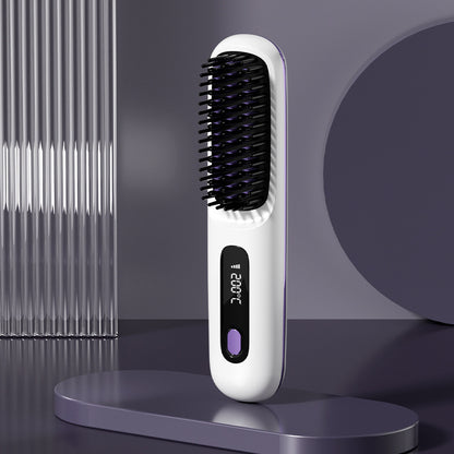 2-In-1 Wireless Hair Straightener Brush – Portable Fast Heating Comb & Hot Curler, USB Rechargeable