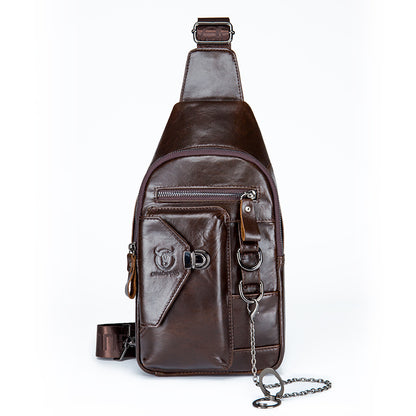 Genuine Leather Men’s Chest Shoulder Messenger Bag – Retro Cowhide Crossbody Sling Bag