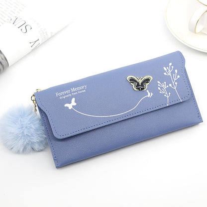 Ladies’ Long PU Leather Wallet – Butterfly Flower Design with Card, Cash & Phone Slots