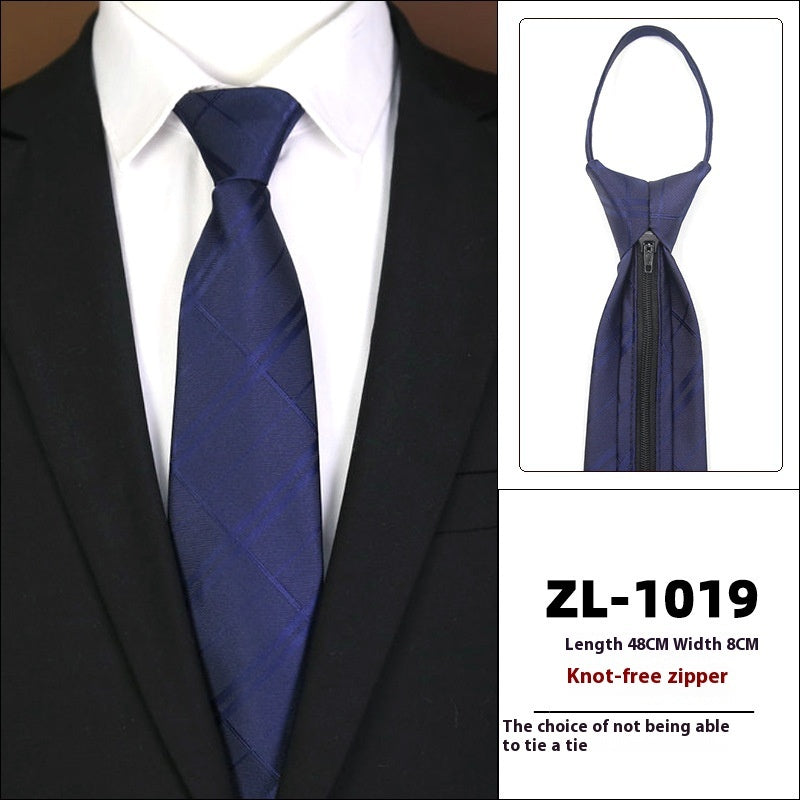 Men’s Formal Business Zipper Tie – Striped Jacquard Knot-Free Necktie