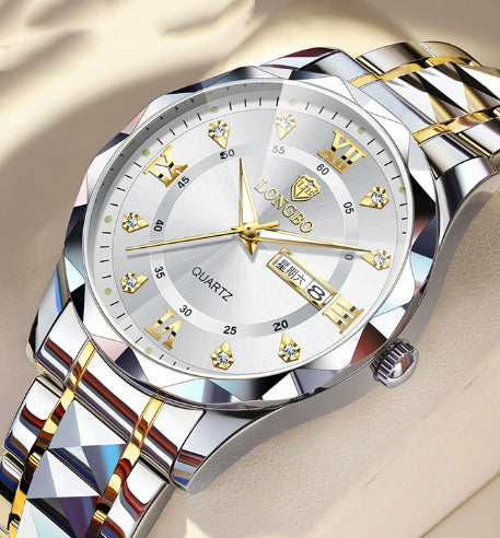 Waterproof Luminous Dual Calendar Watch – Men’s Business Stainless Steel Wristwatch