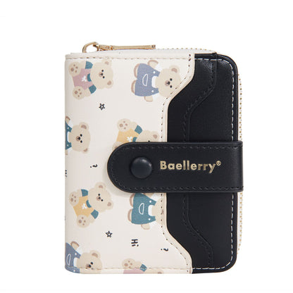 Short Women’s Wallet – Cute Little Bear Cartoon Printed PU Leather Coin Purse