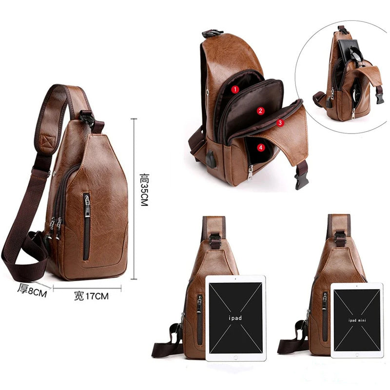 Luxury Men’s Leather Messenger Chest Bag – Vintage Crossbody Business Sling Shoulder Pack