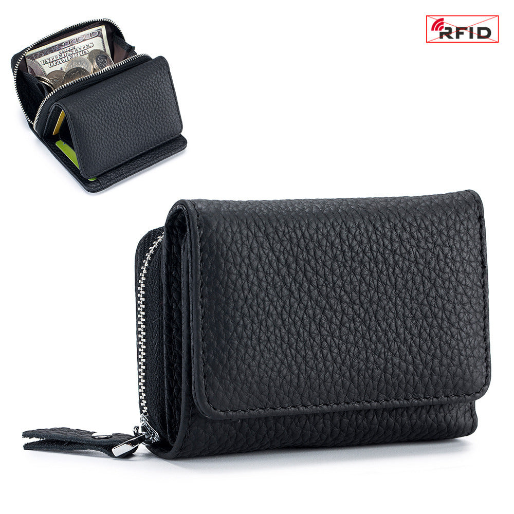 Women’s Leather Tri-fold RFID Wallet – Mini Large Capacity Coin & Card Holder