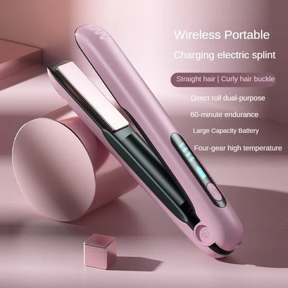 Wireless Hair Straightener Flat Iron – Mini 2-in-1 Cordless Curler with USB Rechargeable 5000mAh Battery