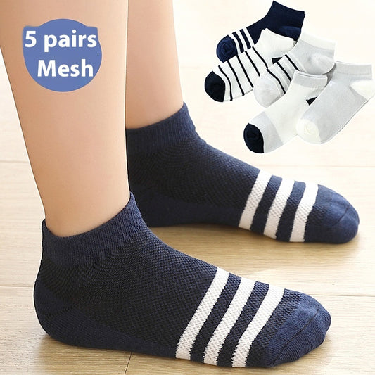 Children's Solid Color Short Socks – Cotton Thin Ankle Socks 5 Pairs for Boys & Girls