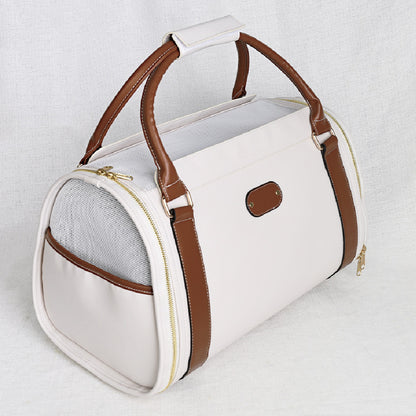 Fashion Portable Leather Pet Bag – Personalized Solid Color Travel Carrier for Dogs & Cats