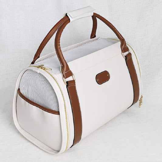 Fashion Portable Leather Pet Bag – Personalized Solid Color Travel Carrier for Dogs & Cats