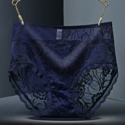 Lace Seamless High-Waist Women’s Briefs – Floral Hollow Breathable Underwear