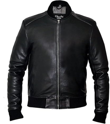LONDON Sand Style Bomber Leather Jacket – Slim Fit Men's Cowhide Leather Jacket