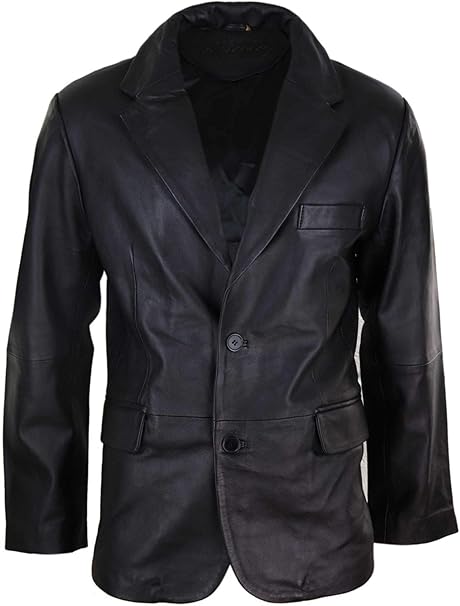 Men’s Genuine Leather Blazer Jacket – Vintage 2-Button Regular Fit, Black Sheep Leather